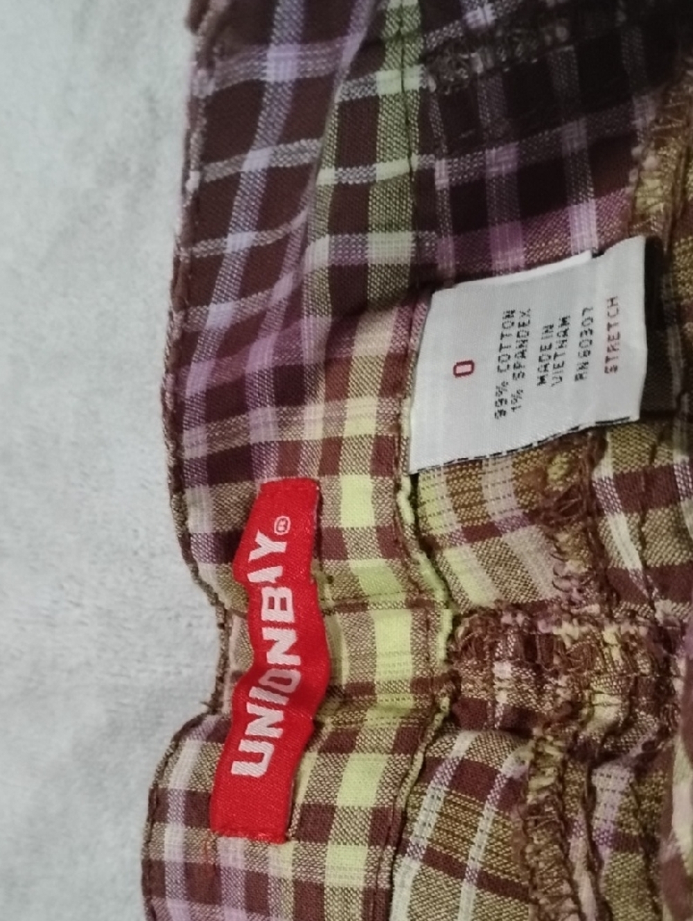 UNIONBAY Yellow-Green and Brown Plaid Shorts with Pink Belt - Picture 3 of 4